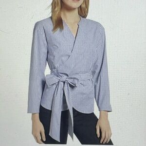 J Crew blouse striped cotton medium wrap top style# H7016